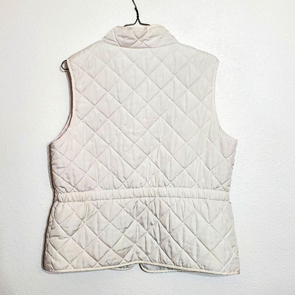 St. Johns Bay Womens Large Quilted Puffer Vest off white 2 Pockets Gold Zip - Picture 2 of 7